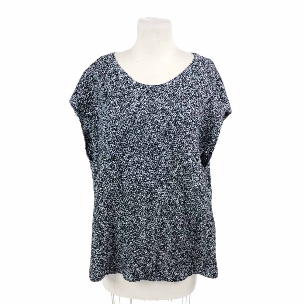 Eileen Fisher Sweater Women's Large Marled Organic Cotton Linen Black White Vest